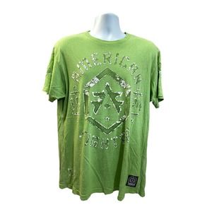 American Fighter Shirt Mens XL Green White Short Sleeve Buckle Athletics Tee